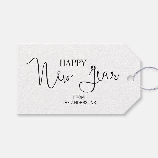 Einfache, moderne, glückliche Neujahrsgeschenktafe Geschenkanhänger (Vorderseite (Horizontal))