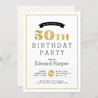 Einfache moderne Gold 50. Geburtstagsparty Einladu Einladung