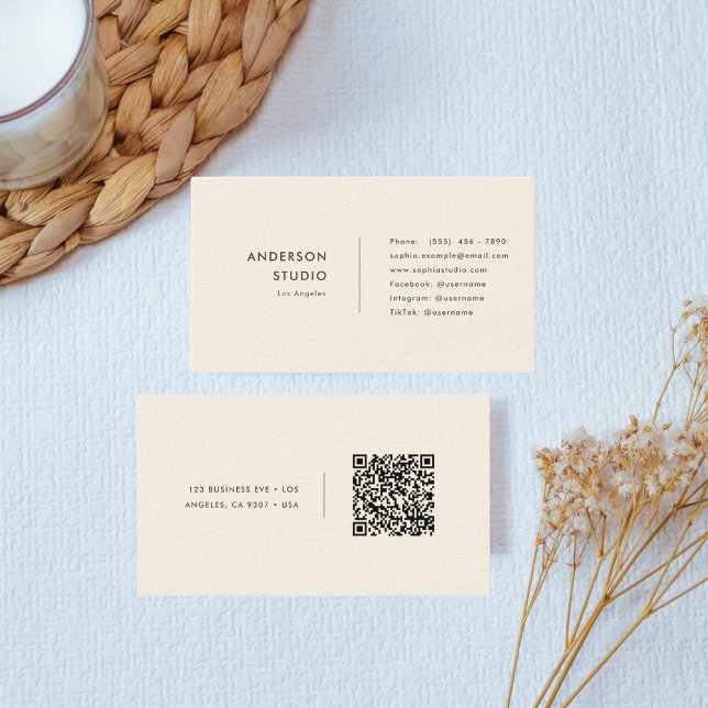 Einfache moderne Gold Creme QR Code Business Card Visitenkarte (Von Creator hochgeladen)