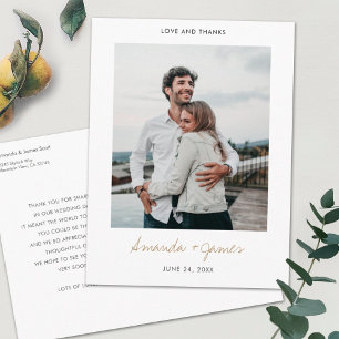 Einfache, moderne Gold Custom Foto Hochzeit Vielen Postkarte