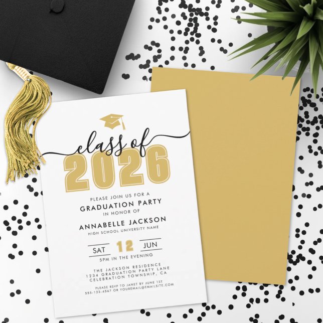 Einfache, moderne Gold Graduation Party Einladung (Simple Modern Gold Graduation Party Invitation)