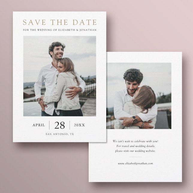 Einfache moderne Gold Multi Foto Hochzeit Save The Date (Von Creator hochgeladen)