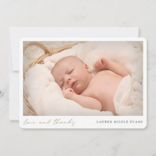 Einfache moderne Gold Script Foto Babydusche Dankeskarte