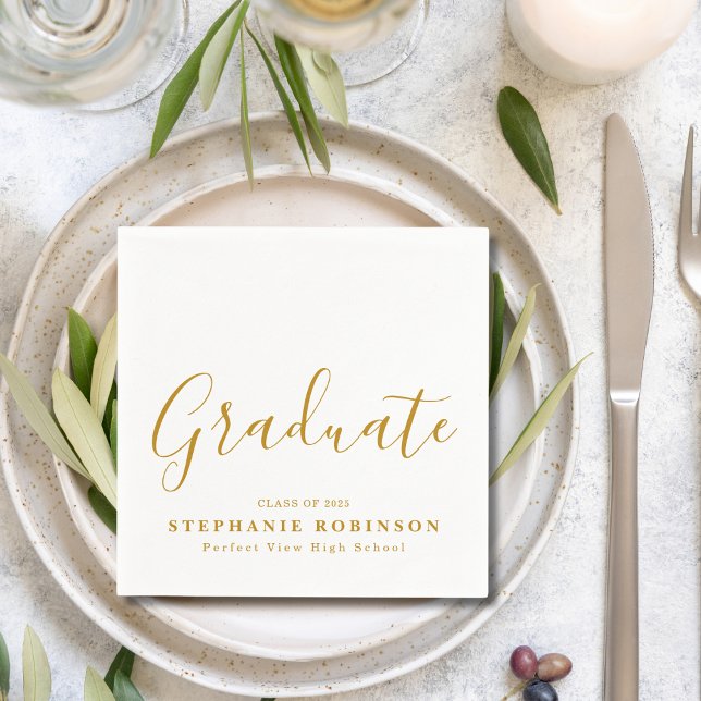 Einfache moderne Gold Script Graduation Party Serviette (Von Creator hochgeladen)
