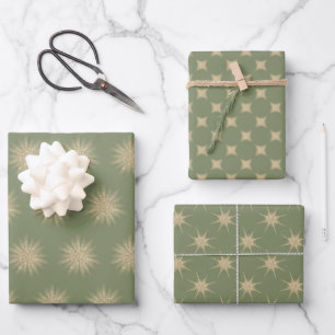 Einfache moderne Gold-Sternexplosion Soft Green Ch Geschenkpapier Set