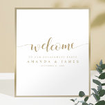 Einfache, moderne Gold-White-Engagement-Party - Wi Poster<br><div class="desc">Wir haben dieser einfachen, lebendigen Begrüßungsparty-Poster-Vorlage einen Hauch von Panik mit "Willkommen" in einem fließenden modernen Schriftart gegeben. Wir Liebe der stilisierten, länglichen blüh an beiden Enden des Wortes. Dieser und der andere Text ist ein eleganter Goldton namens California Gold. Benutzen Sie die intuitiven Editierwerkzeuge, um sie zu personalisieren und...</div>