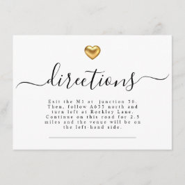 Einfache, moderne Goldherz-Hochzeitsrichtungen Begleitkarte
