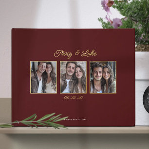 Einfache, moderne Goldrahmen mit drei Fotos Gästebuch