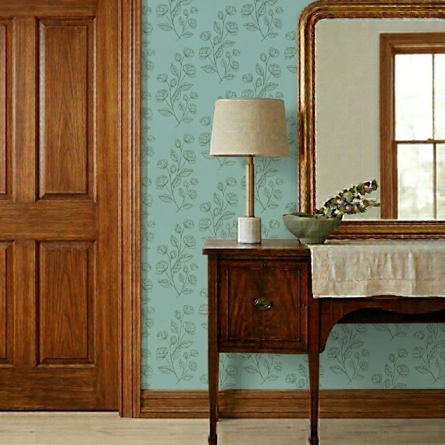 Einfache moderne grüne Blumenmuster auf blau Tapete (Von Creator hochgeladen)