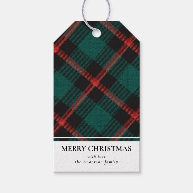 Einfache moderne grüne Buffalo Kariert frohe Weihn Geschenkanhänger (Vorderseite)