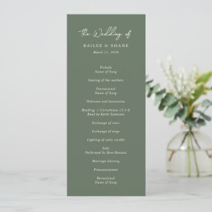Einfache moderne grüne Hochzeit in Olivenfarbe Programm