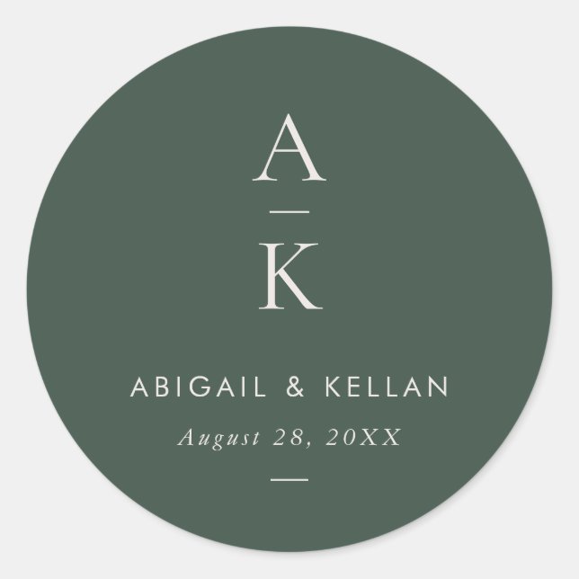 Einfache moderne grüne Mongram-Mix-Hochzeit Runder Aufkleber (Vorderseite)
