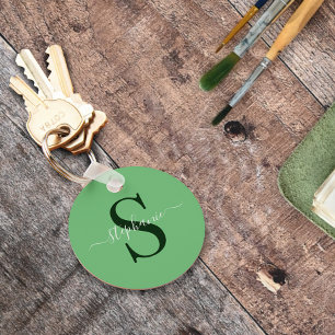 Einfache, moderne grüne Monogram, erster Vorname Schlüsselanhänger