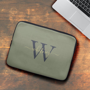 Einfache, moderne grüne Monogrammbezeichnung & Anf Laptopschutzhülle