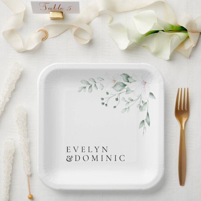 Einfache moderne Grüne Pflanzen Hochzeitsfeier Pappteller (Hochzeit)