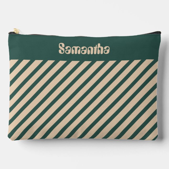 Einfache, moderne, grüne Streifen Zubehörtasche (Vorderseite)