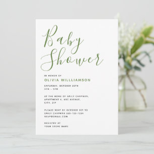 Einfache moderne grüne und weiße Babyparty Einladung