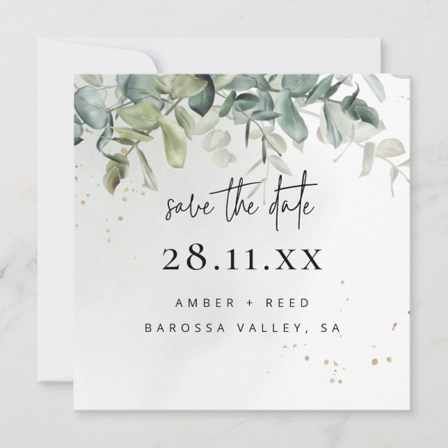 Einfache moderne Grünfläche & Goldene Grünfläche Save The Date (Vorderseite)
