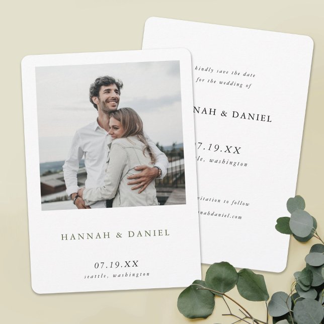 Einfache moderne Grüntexte mit Foto für Grenzen Save The Date (Von Creator hochgeladen)