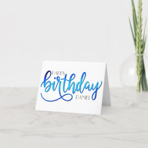 Einfache moderne Handschrift Blue Birthday Karte