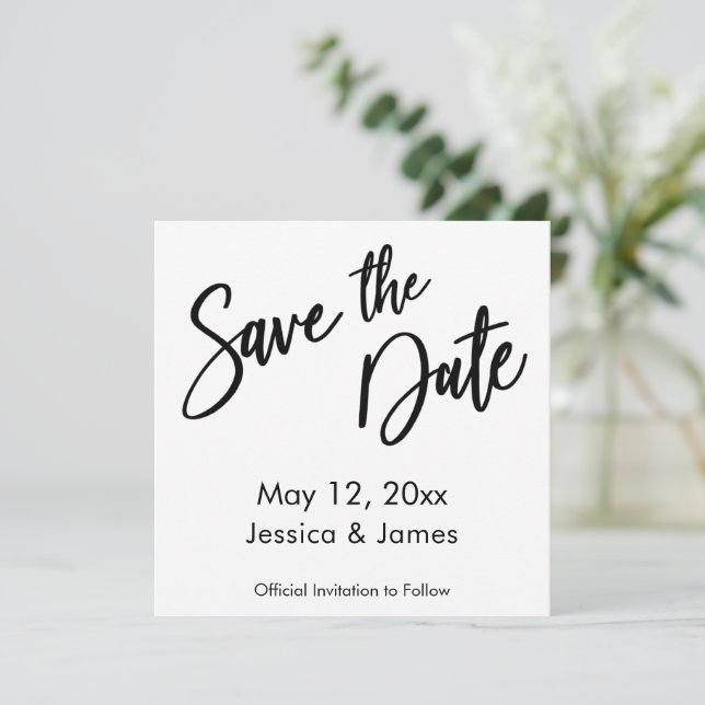 Einfache moderne Handschrift Typografie Schwarz/We Save The Date (Stehend Vorderseite)