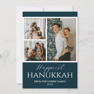Einfache Moderne Happiest Hanukkah Elegant 3 Foto Feiertagskarte