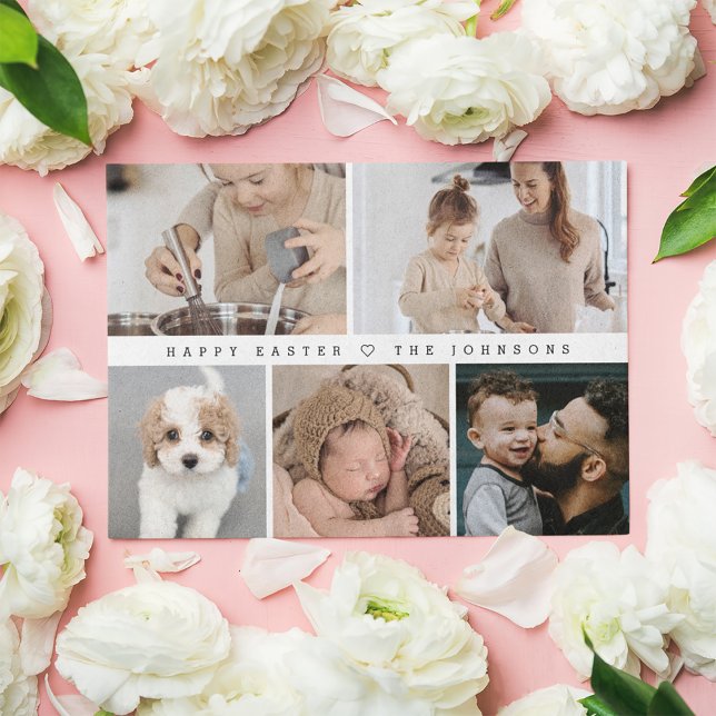 Einfache moderne Happy Osterfamilie FotoCollage Feiertagskarte (Simple modern family photo collage easter holiday card.)