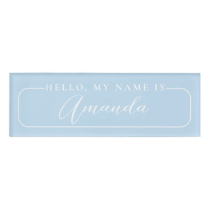 Einfache, moderne, hellblaue, elegante Hochzeitsle Namenschild