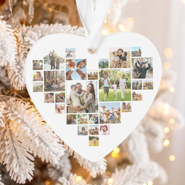 Einfache, moderne Herz geformt FotoCollage Ornament (Heart Shaped Photo Collage Acrylic Ornament)