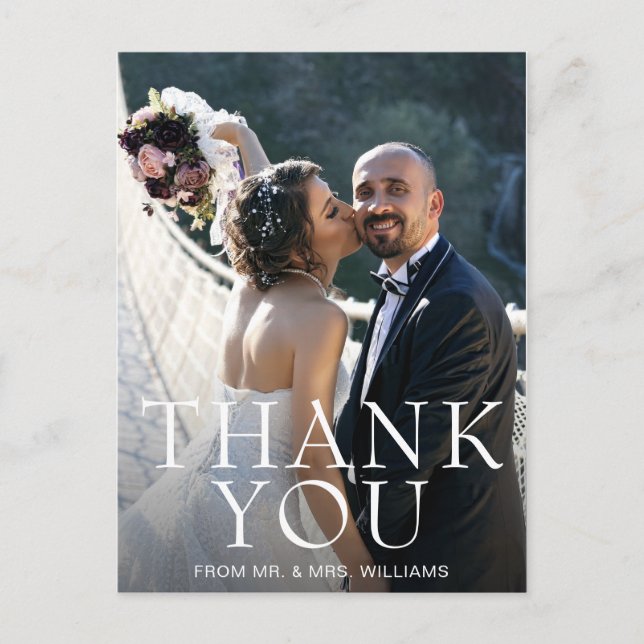 Einfache moderne Hochzeit für Foto Vielen Dank Postkarte (Vorderseite)