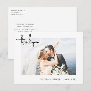 Einfache moderne Hochzeit für Foto Vielen Dank Postkarte