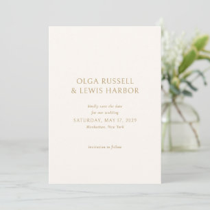 Einfache moderne Hochzeit in Elfenbein und Gold Save The Date