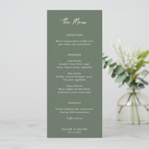 Einfache moderne Hochzeit in Olivgrün Menükarte