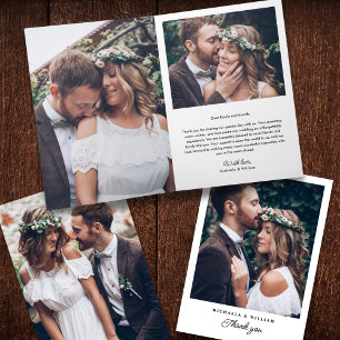 Einfache moderne Hochzeit mit 4 Fotos Dankeskarte