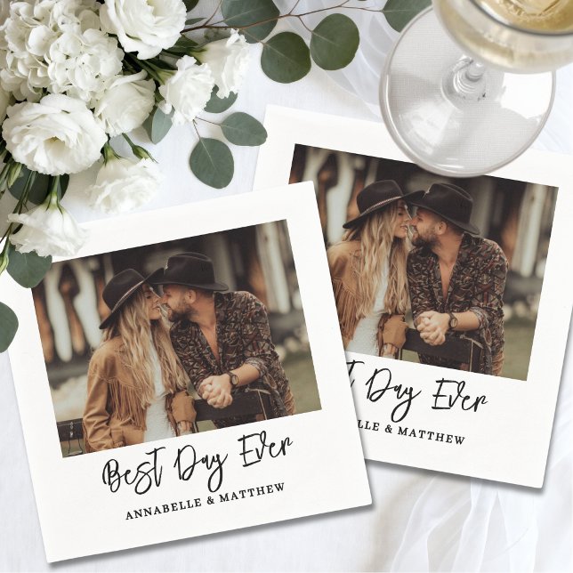 Einfache moderne Hochzeit mit Fotos Serviette (Simple Photo Modern Wedding Napkins)