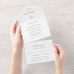 Einfache moderne Hochzeit mit rosa Herz All In One Einladung