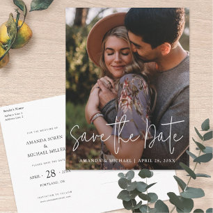 Einfache moderne Hochzeit mit vollem Foto retten d Einladungspostkarte