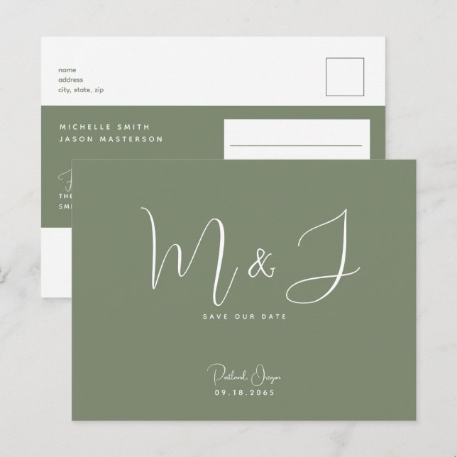 Einfache moderne Hochzeit rettet das Datum Postkarte (Vorne/Hinten)