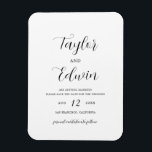 Einfache moderne Hochzeit spart das Datum Magnet<br><div class="desc">Moderne Schwarz-Weiß Hochzeit Save The Date Magnet mit einem einfachen und minimalistischen Layout mit Ihren Namen in einem eleganten Kalligraphie-Skript und Ihre Hochzeitsdetails unten in einem modernen Format. Eine Nicht-Foto-Option für ein Paar,  das Save the Date ohne Bilder will.</div>