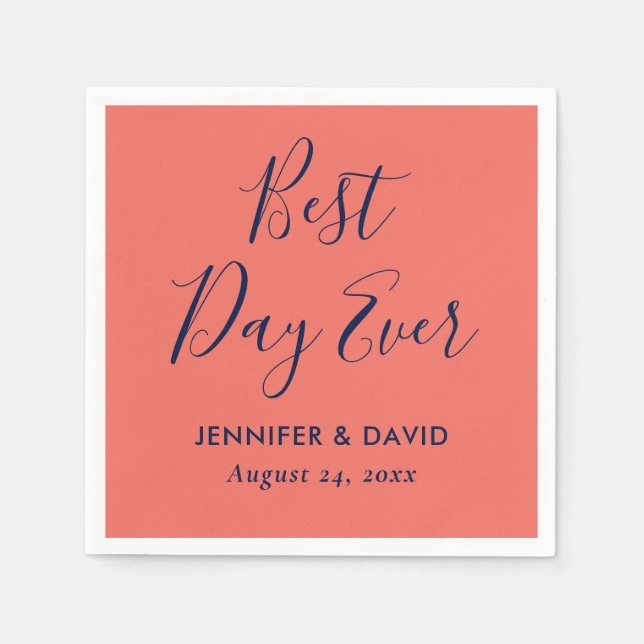 Einfache moderne Hochzeit von Navy Blue und Korall Serviette (Vorderseite)