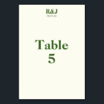 Einfache moderne Hochzeitkarte für Monogram-Tischn Tischnummer<br><div class="desc">Erstellen Sie Tischnummern mit Ihren gewünschten Monogrammen und dem gewünschten Datum. Sehr heller Gelbton mit grünem Schriftart. Einfach, modern ansprechend. Perfekt mit den Hochzeitsartikeln der Romantic Tree Design Kollektion. Fügen Sie Ihr Paar Monogramm, das Datum der Hochzeit und die Tischnummer. Verwenden Sie die Vorlage, um Ihre eigene Hochzeitskarte zu erstellen....</div>