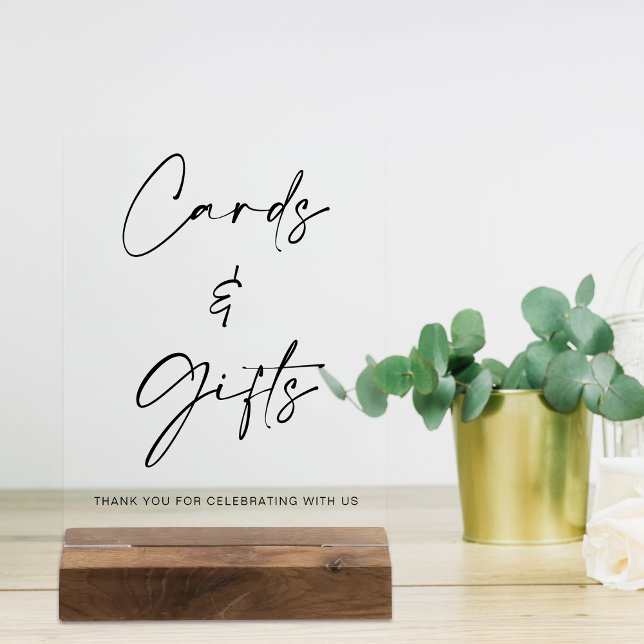 Einfache moderne Hochzeitskarten und Geschenktisch Acrylschild (Simple Modern Wedding Cards and Gifts Table Acrylic Sign)