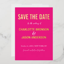 Einfache, moderne Hot Pink Save the Date Gold
