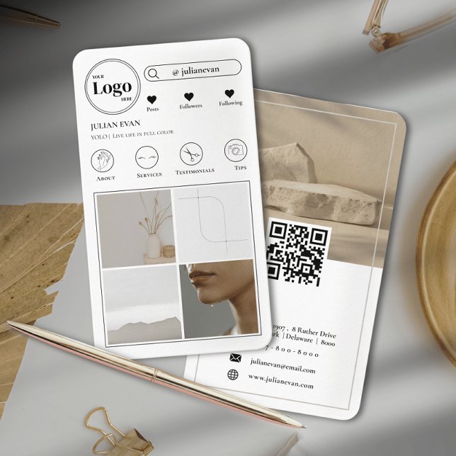 Einfache moderne Instagramm Foto Collage Weiß Visitenkarte (Von Creator hochgeladen)