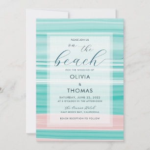 Einfache moderne Kalligrafie Aqua Pink Ocean Weddi Einladung