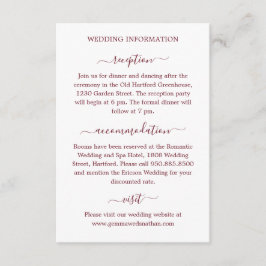 Einfache, moderne Kalligrafie Burgundy Wedding Det Begleitkarte