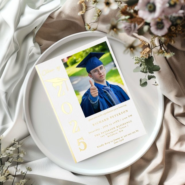 Einfache moderne Kalligrafie Foto Abschluss Folieneinladung (Von Creator hochgeladen)