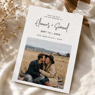 Einfache moderne Kalligrafie-Foto-Budget-Hochzeit Save The Date