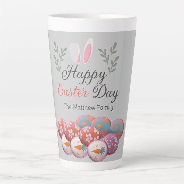 einfache moderne Kalligrafie Happy Oaster Familie Milchtasse (Vorderseite)