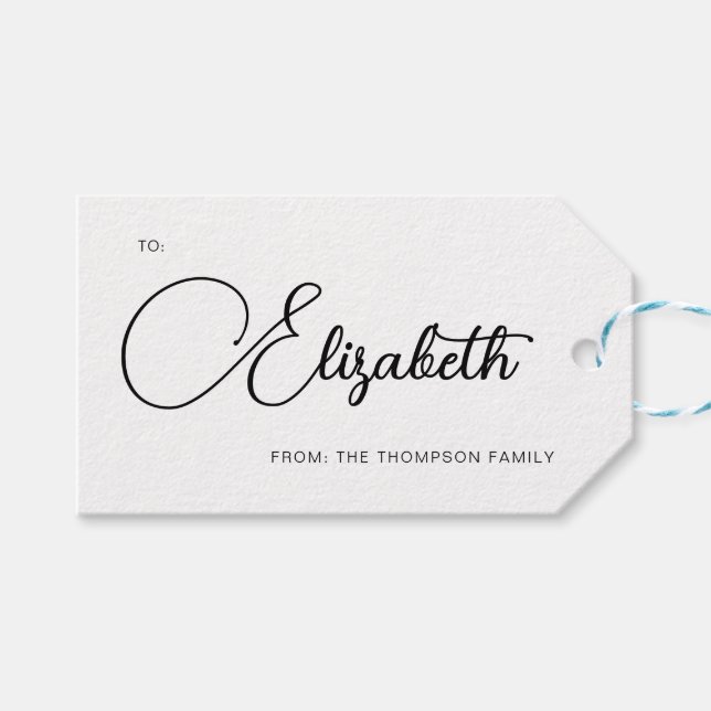 Einfache moderne Kalligrafie Name Weihnachten Geschenkanhänger (Vorderseite (Horizontal))